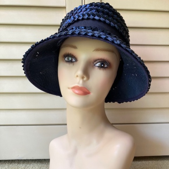 1950\'s Navy Blue Candy Straw Cloche Hat main image 10
